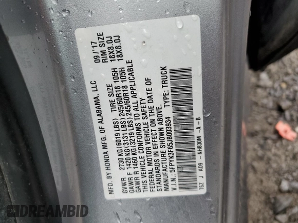 2018 Honda Ridgeline RTL-T z VIN 5FPYK3F65JB003934, wystawiony jako Copart lot #55588265 z przebiegiem 67 648 mil mil oraz Szkody całkowita. Historia ofert i sprzedaży dostępna na DreamBid. Obrazek 13.