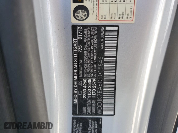 2013 Mercedes-Benz SL 63 AMG with VIN WDDJK7EA6DF015846, listed as a Copart auction lot 76460724 with Not provided miles and Salvage title. Bid and sale history available at DreamBid. Image 12.