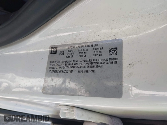 2014 Buick Verano Convenience Group with VIN 1G4PR5SK6E4207178, listed as a IAAI auction lot 42267223 with 158,137 mi miles and . Bid and sale history available at DreamBid. Image 9.