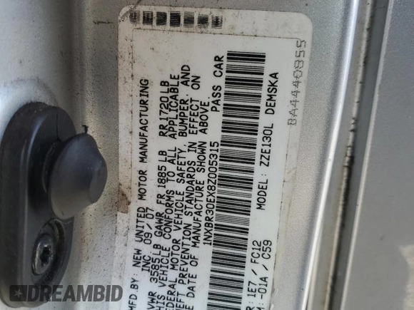 2008 Toyota Corolla CE with VIN 1NXBR30EX8Z005315, listed as a Copart auction lot 54830465 with 224,826 mi miles and Clean Title. Bid and sale history available at DreamBid. Image 12.