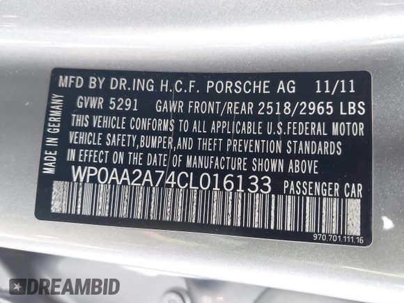 2012 Porsche Panamera с VIN WP0AA2A74CL016133, выставлен на аукционе IAAI как лот 41753535 с пробегом 84 569 миль миль и . История ставок и продаж доступна на DreamBid. Изображение 9.