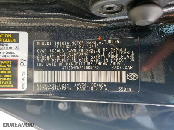 2013 Toyota Camry Hybrid LE with VIN 4T1BD1FK7DU065062, listed as a Copart auction lot 48158525 with 89,749 mi miles and Salvage Title. Bid and sale history available at carsss.com. Image 13.