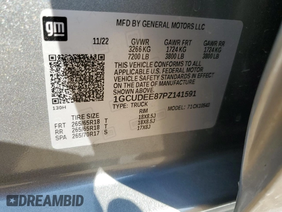 2023 Chevrolet Silverado 1500 RST with VIN 1GCUDEE87PZ141591, listed as a Copart auction lot 76496604 with 60,891 mi miles and Salvage Title. Bid and sale history available at DreamBid. Image 14.