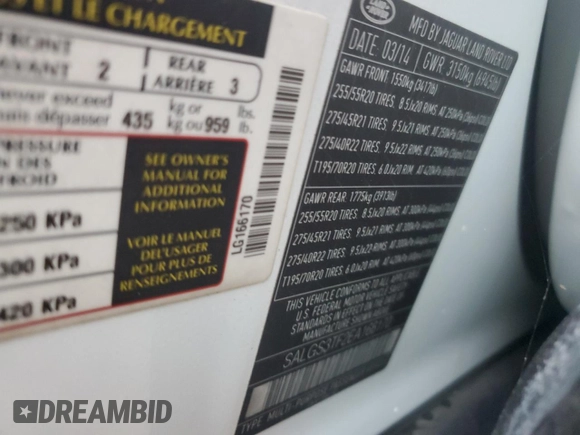 2014 Land Rover Range Rover Supercharged with VIN SALGS3TF2EA166170, listed as a Copart auction lot 79644744 with Not provided miles and Salvage title. Bid and sale history available at DreamBid. Image 14.