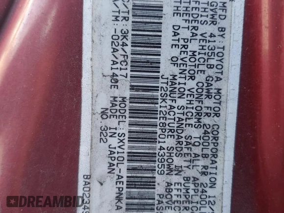 1993 Toyota Camry LE with VIN JT2SK12E8P0143959, listed as a Copart auction lot 44196835 with 151,946 mi miles and Salvage Title. Bid and sale history available at carsss.com. Image 14.
