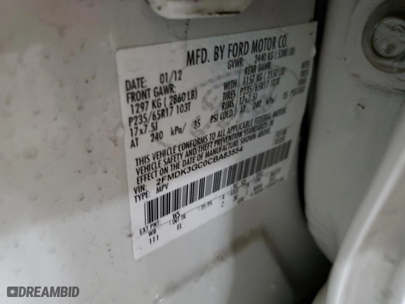2012 Ford Edge SE with VIN 2FMDK3GC0CBA83554, listed as a Copart auction lot 48244265 with 155,015 mi miles and Salvage Title. Bid and sale history available at carsss.com. Image 13.