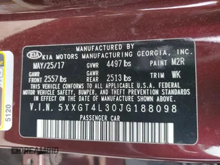 2018 Kia Optima LX z VIN 5XXGT4L30JG188098, wystawiony jako Copart lot #56642445 z przebiegiem 85 159 mil mil oraz Szkoda całkowita • Salvage title. Historia ofert i sprzedaży dostępna na DreamBid. Obrazek 12.