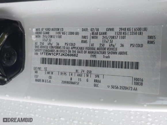 2018 Ford F-150 XL with VIN 1FTEW1CP7JKD60682, listed as a IAAI auction lot 41470929 with 85,969 mi miles. Bid and sale history available at carsss.com. Image 9.