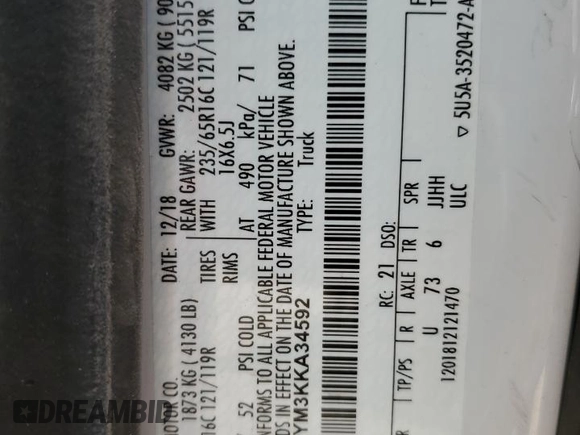 2019 Ford Transit with VIN 1FTYR1YM3KKA34592, listed as a Copart auction lot 48995965 with 12,557 mi miles and Salvage title. Bid and sale history available at DreamBid. Image 15.
