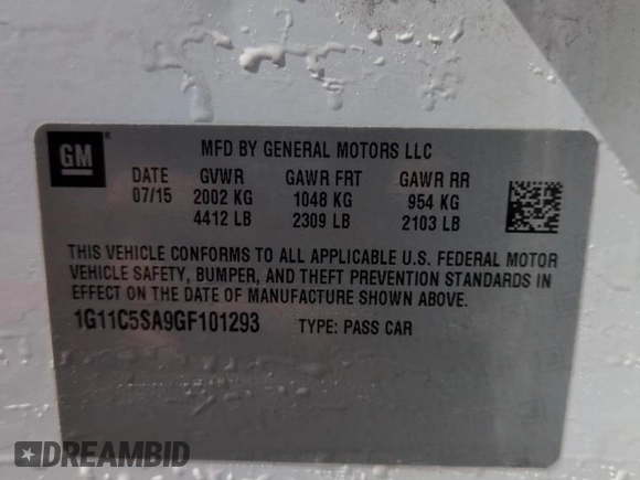 2016 Chevrolet Malibu Limited LT with VIN 1G11C5SA9GF101293, listed as a Copart auction lot 50169595 with 76,572 mi miles and Salvage Title. Bid and sale history available at carsss.com. Image 12.