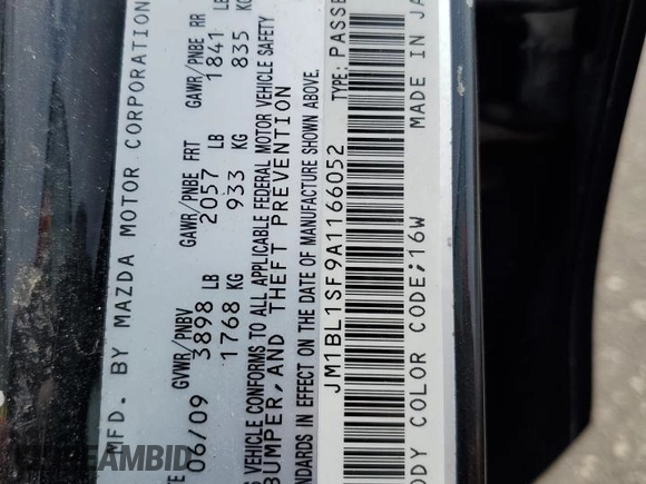 2010 Mazda 3 i Sport with VIN JM1BL1SF9A1166052, listed as a Copart auction lot 49601155 with 270,347 mi miles and Salvage Title. Bid and sale history available at carsss.com. Image 12.