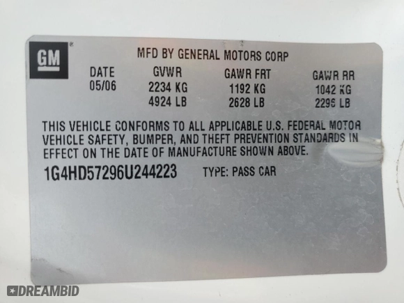 2006 Buick Lucerne CXL with VIN 1G4HD57206U244224, listed as a Copart auction lot 53568335 with 163,448 mi miles and Salvage Title. Bid and sale history available at carsss.com. Image 13.