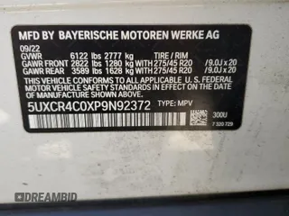 2023 BMW X5 sDrive40i with VIN 5UXCR4C0XP9N92372, listed as a Copart auction lot 63607755 with 53,159 mi miles and Salvage title. Bid and sale history available at DreamBid. Image 14.