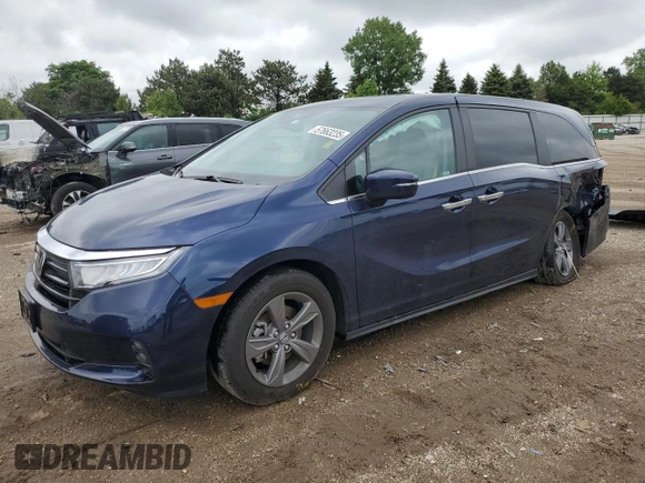 2023 Honda Odyssey EX with VIN 5FNRL6H55PB076665, listed as a Copart auction lot 57663235 with 19,346 mi miles and Salvage title. Bid and sale history available at DreamBid. Image 1.