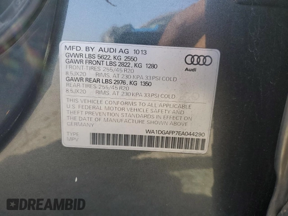 2014 Audi Q5 Premium Plus with VIN WA1DGAFP7EA044290, listed as a Copart auction lot 60240365 with 128,933 mi miles and Salvage title. Bid and sale history available at DreamBid. Image 13.