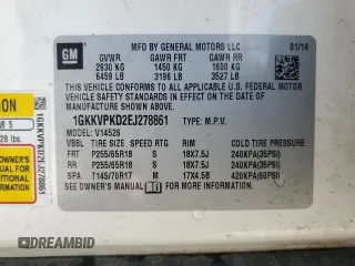 2014 GMC Acadia SLE z VIN 1GKKVPKD2EJ278861, wystawiony jako Copart lot #55664025 z przebiegiem 132 397 mil mil oraz Szkoda całkowita • Salvage title. Historia ofert i sprzedaży dostępna na DreamBid. Obrazek 13.