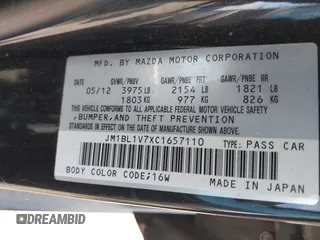 2012 Mazda 3 i Touring with VIN JM1BL1V7XC1657110, listed as a IAAI auction lot 42051095 with 120,695 mi miles and . Bid and sale history available at DreamBid. Image 9.