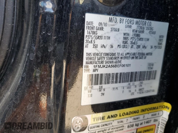 2011 Ford Expedition Max Limited with VIN 1FMJK2A56BEF06101, listed as a Copart auction lot 54401405 with 210,159 mi miles and Salvage title. Bid and sale history available at DreamBid. Image 13.