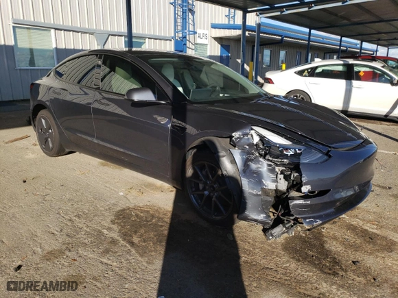 2023 Tesla Model 3 with VIN 5YJ3E1EA2PF438259, listed as a Copart auction lot 44572595 with 28,194 mi miles and Salvage Title. Bid and sale history available at carsss.com. Image 4.