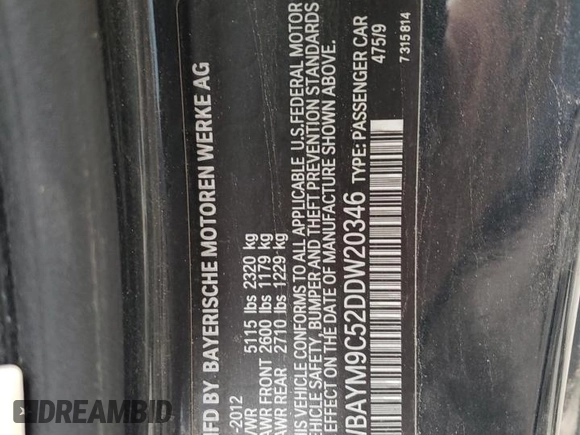 2013 BMW 6 Series 650i with VIN WBAYM9C52DDW20346, listed as a Copart auction lot 68133324 with 74,313 mi miles and Clean Title. Bid and sale history available at carsss.com. Image 12.
