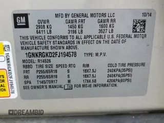 2015 Chevrolet Traverse LT with VIN 1GNKRGKD2FJ194578, listed as a Copart auction lot 55476915 with Not Provided miles and Clean Title. Bid and sale history available at carsss.com. Image 13.