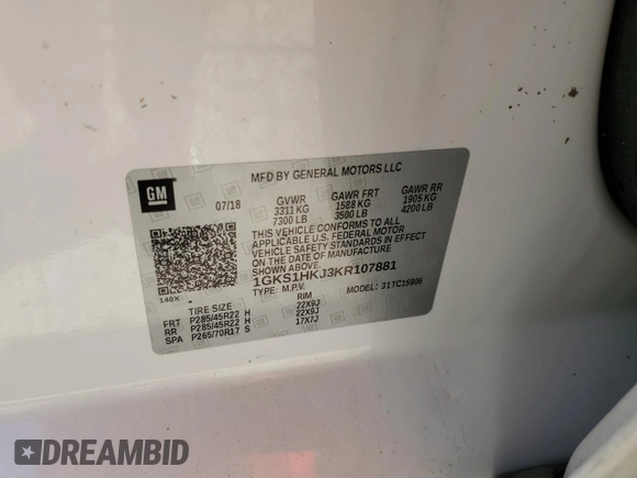 2019 GMC Yukon XL Denali with VIN 1GKS1HKJ3KR107881, listed as a Copart auction lot 75206064 with 86,295 mi miles and Salvage Title. Bid and sale history available at carsss.com. Image 14.