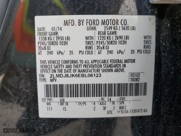 2014 Lincoln MKX with VIN 2LMDJ8JK6EBL06123, listed as a Copart auction lot 43991115 with 162,020 mi miles and Salvage Title. Bid and sale history available at carsss.com. Image 13.