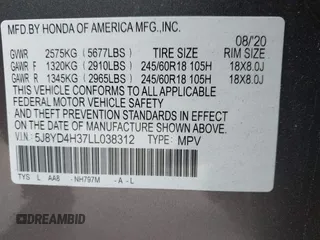 2020 Acura MDX with VIN 5J8YD4H37LL038312, listed as a IAAI auction lot 41149002 with 34,726 mi miles. Bid and sale history available at carsss.com. Image 9.