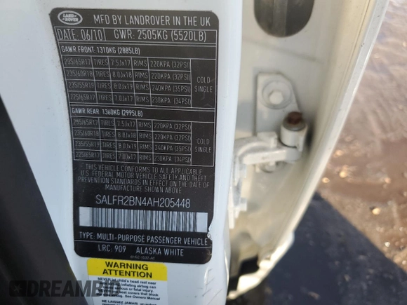 2010 Land Rover LR2 HSE z VIN SALFR2BN4AH205448, wystawiony jako Copart lot #46486275 z przebiegiem 132 240 mil mil oraz Szkoda całkowita • Salvage title. Historia ofert i sprzedaży dostępna na DreamBid. Obrazek 12.