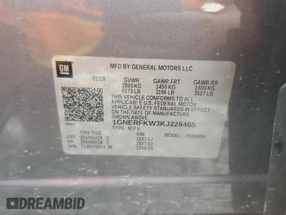 2019 Chevrolet Traverse LS with VIN 1GNERFKW3KJ228465, listed as a Copart auction lot 50274194 with 99,225 mi miles and Salvage Title. Bid and sale history available at carsss.com. Image 14.