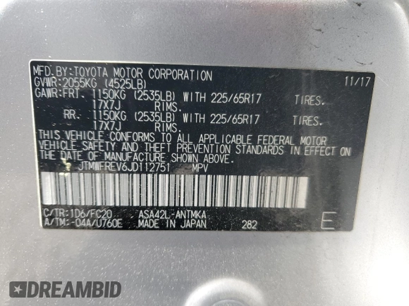 2018 Toyota RAV4 XLE with VIN JTMWFREV6JD112751, listed as a Copart auction lot 51729155 with 99,047 mi miles and Salvage Title. Bid and sale history available at carsss.com. Image 12.