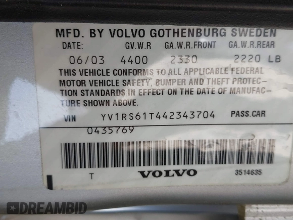 2004 Volvo S60 с VIN YV1RS61T442343704, выставлен на аукционе IAAI как лот 42318811 с пробегом 173 475 миль миль и . История ставок и продаж доступна на DreamBid. Изображение 9.