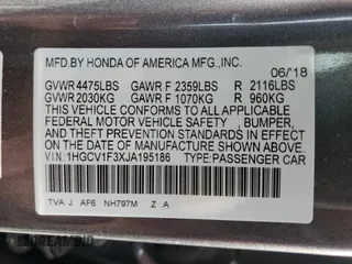 2018 Honda Accord Sedan Sport 1.5T with VIN 1HGCV1F3XJA195186, listed as a Copart auction lot 61652694 with 0 mi miles and Non Repairable. Bid and sale history available at carsss.com. Image 13.