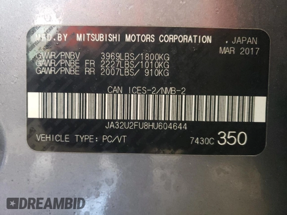 2017 Mitsubishi Lancer ES with VIN JA32U2FU8HU604644, listed as a Copart auction lot 73272092 with 121,381 mi miles and Salvage Title. Bid and sale history available at carsss.com. Image 12.