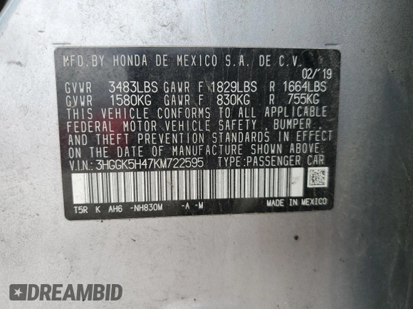 2019 Honda Fit LX z VIN 3HGGK5H47KM722595, wystawiony jako Copart lot #56819975 z przebiegiem 31 371 mil mil oraz Szkoda całkowita • Salvage title. Historia ofert i sprzedaży dostępna na DreamBid. Obrazek 12.