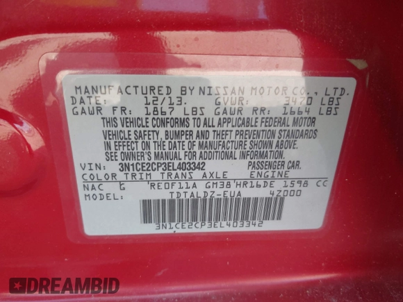 2014 Nissan Note SV с VIN 3N1CE2CP3EL403342, выставлен на аукционе IAAI как лот 42798251 с пробегом 100 672 миль миль и . История ставок и продаж доступна на DreamBid. Изображение 9.