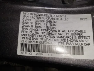 2022 Honda Insight EX with VIN 19XZE4F52NE009235, listed as a IAAI auction lot 41772288 with 115,324 mi miles and . Bid and sale history available at carsss.com. Image 9.
