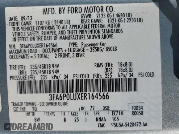 2014 Ford Fusion SE Hybrid with VIN 3FA6P0LUXER164566, listed as a Copart auction lot 64900635 with 181,728 mi miles and Clean title. Bid and sale history available at DreamBid. Image 12.