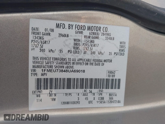 2008 Ford Explorer XLT with VIN 1FMEU73848UA69018, listed as a IAAI auction lot 41224731 with 174,418 mi miles and . Bid and sale history available at carsss.com. Image 9.