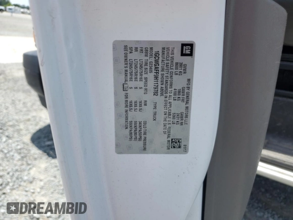 2017 Chevrolet Express Cargo with VIN 1GCWGAFF9H1179782, listed as a Copart auction lot 62114635 with 144,530 mi miles and Salvage title. Bid and sale history available at DreamBid. Image 13.
