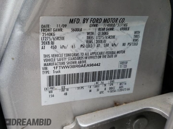 2010 Ford F-350 XL с VIN 1FTWW3BR0AEA98442, выставлен на аукционе Copart как лот 56287574 с пробегом 168 177 миль миль и Списание • Salvage title. История ставок и продаж доступна на DreamBid. Изображение 14.
