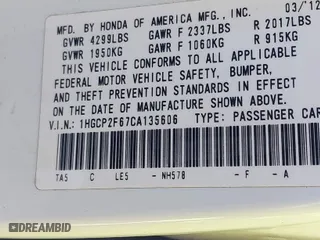 2012 Honda Accord Sdn SE with VIN 1HGCP2F67CA135606, listed as a IAAI auction lot 41788521 with 150,500 mi miles. Bid and sale history available at carsss.com. Image 9.