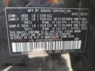 2021 Subaru Outback Limited with VIN 4S4BTANC5M3176616, listed as a Copart auction lot 58748475 with 70,612 mi miles and Salvage title. Bid and sale history available at DreamBid. Image 13.