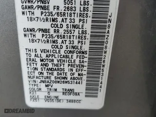 2006 Nissan Murano SE with VIN JN8AZ08W26W531441, listed as a Copart auction lot 72698584 with 202,021 mi miles and Salvage Title. Bid and sale history available at carsss.com. Image 13.