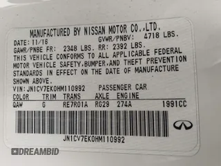 2017 Infiniti Q60 Premium with VIN JN1CV7EK0HM110992, listed as a IAAI auction lot 42561643 with 65,928 mi miles and . Bid and sale history available at DreamBid. Image 9.