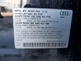 2017 Audi Q3 Premium with VIN WA1ECCFS3HR013012, listed as a Copart auction lot 53105645 with 87,520 mi miles and Clean Title. Bid and sale history available at carsss.com. Image 13.
