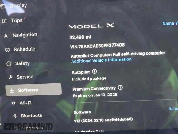 2023 Tesla Model X with VIN 7SAXCAE59PF377408, listed as a IAAI auction lot 41176738 with 32,496 mi miles and . Bid and sale history available at DreamBid. Image 7.