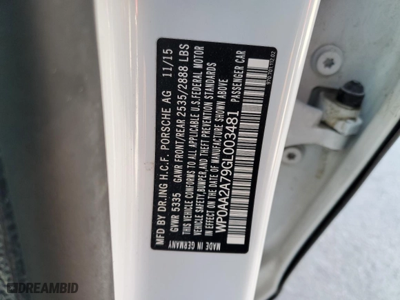 2016 Porsche Panamera 4 with VIN WP0AA2A79GL003481, listed as a Copart auction lot 35942073 with 0 mi miles. Bid and sale history available at carsss.com. Image 12.