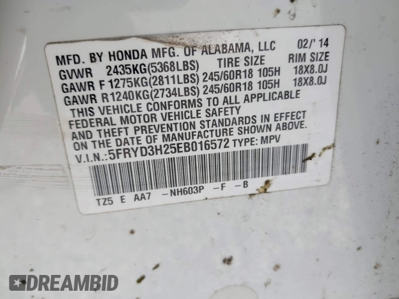 2014 Acura MDX with VIN 5FRYD3H25EB016572, listed as a IAAI auction lot 41924701 with 121,346 mi miles and . Bid and sale history available at DreamBid. Image 9.
