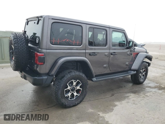 2021 Jeep Wrangler Unlimited Rubicon with VIN 1C4JJXFM1MW760378, listed as a Copart auction lot 43806965 with 38,542 mi miles and Salvage Title. Bid and sale history available at carsss.com. Image 3.